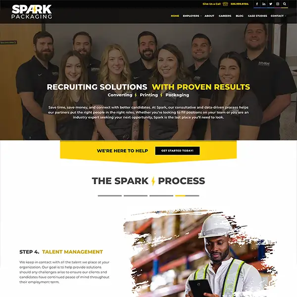 spark packaging website by drive creative agency