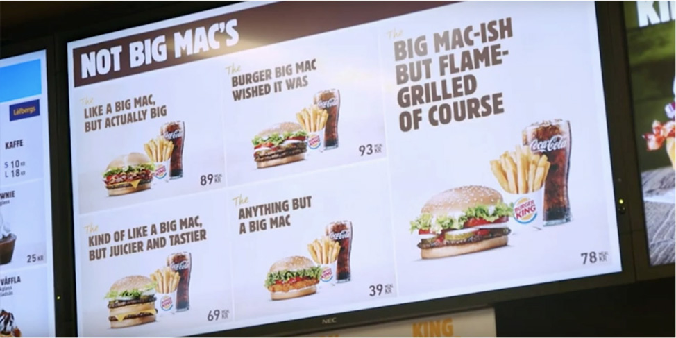 burger king not big mac menu board
