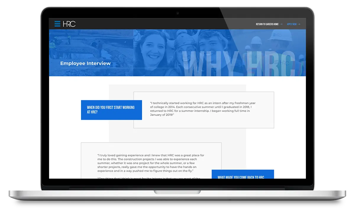 website desktop view of employee interview page