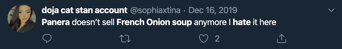 panera tweet about french onion soup